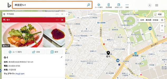 Bingマップ住所等入力画面