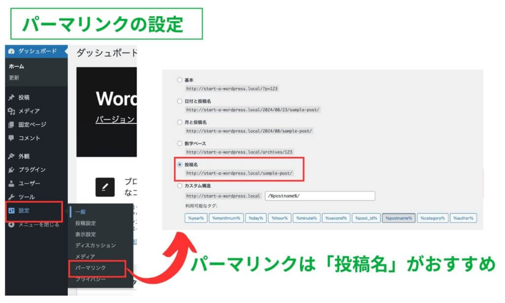 ワードプレスのパーマリンク設定画面